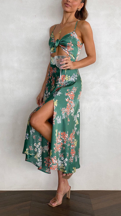 Women's Floral Midi Dress with Bow and Waist Cutout – Camila – view 5