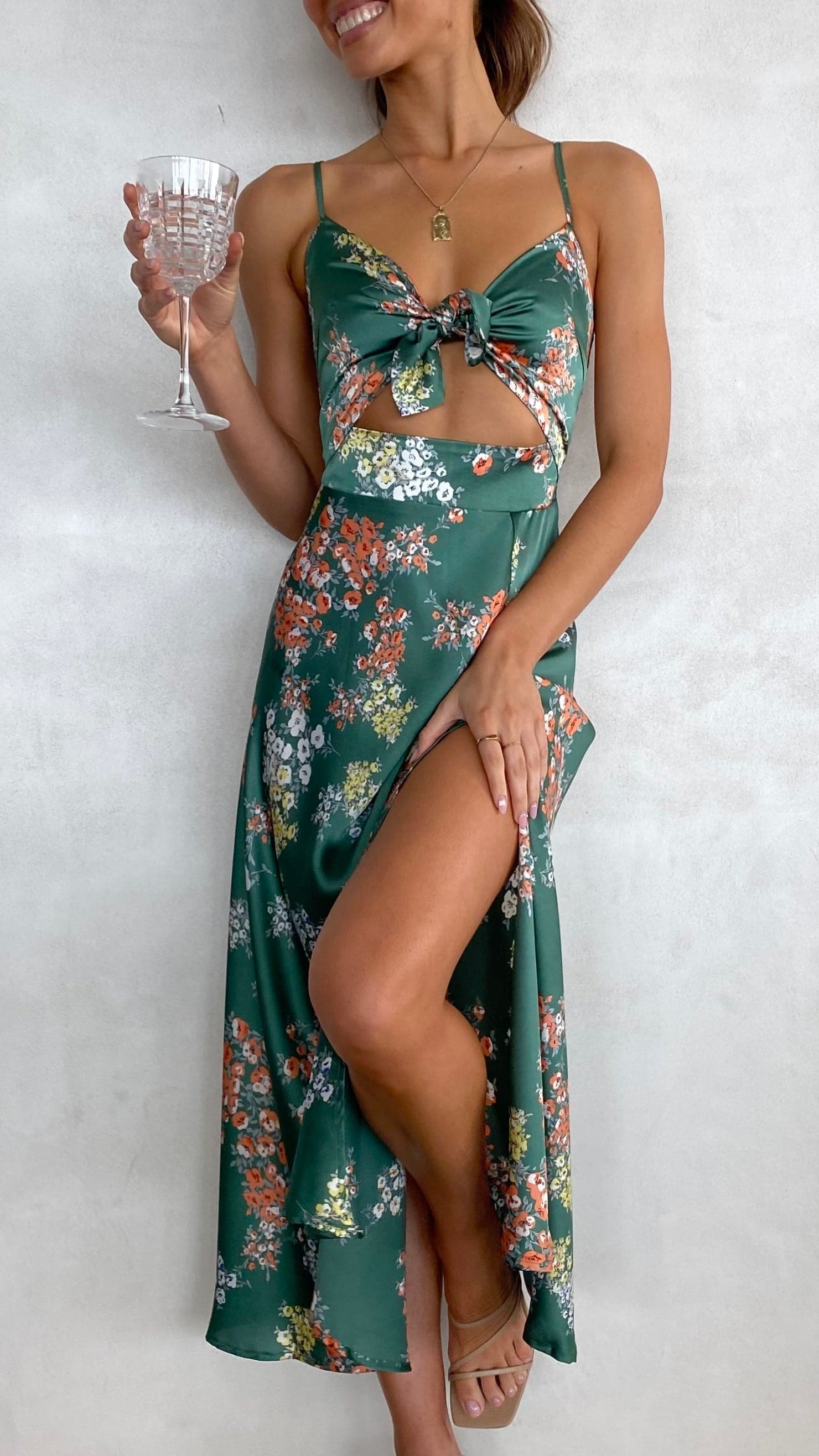 Women's Floral Midi Dress with Bow and Waist Cutout – Camila – view 3