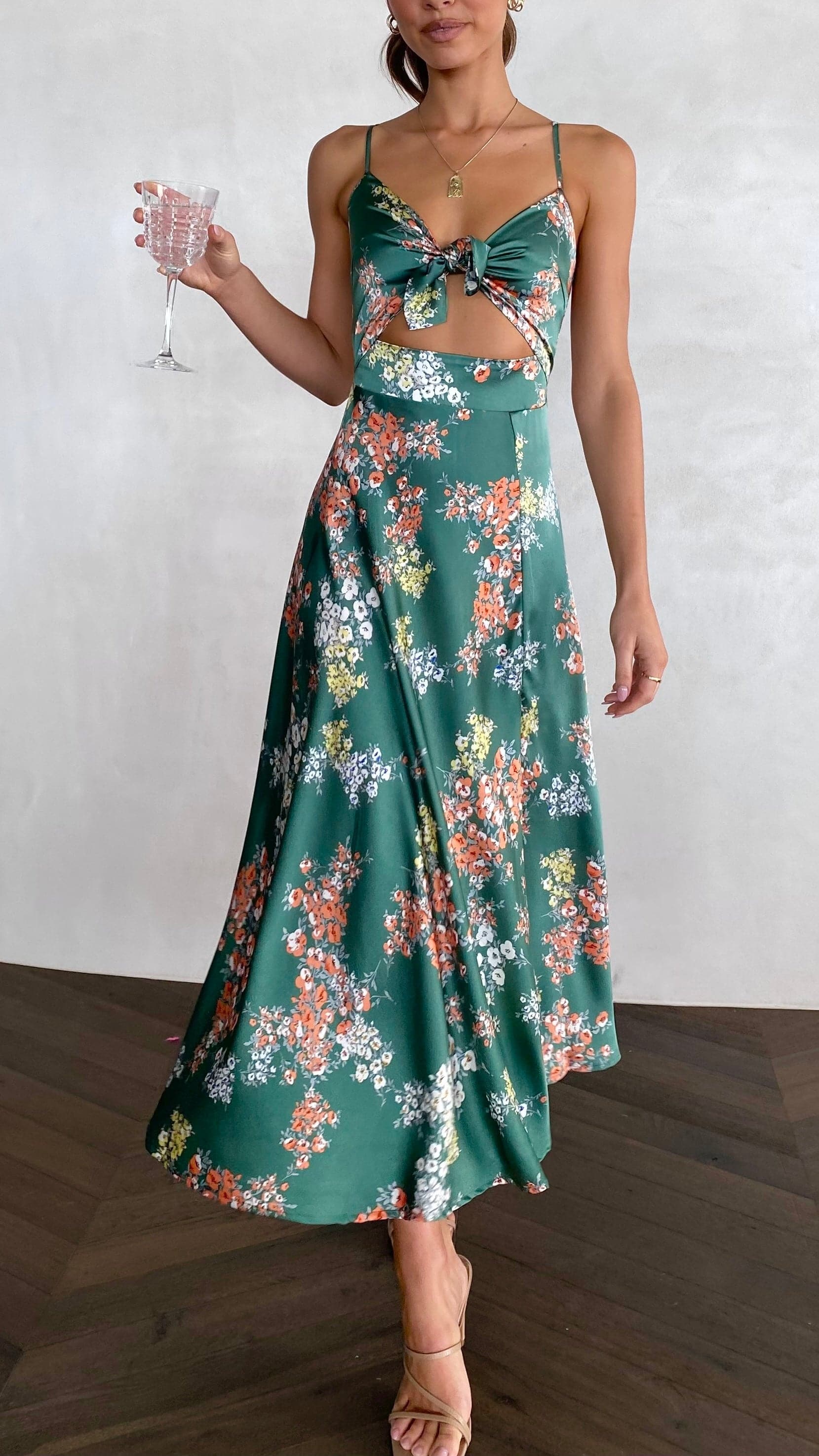 Women's Floral Midi Dress with Bow and Waist Cutout – Camila – view 2