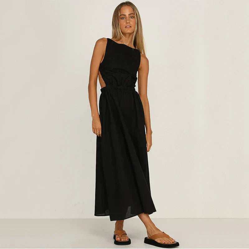 Women's Backless Midi Tank Dress – Ruby – Black