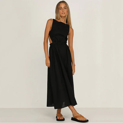 Women's Backless Midi Tank Dress – Ruby – Black