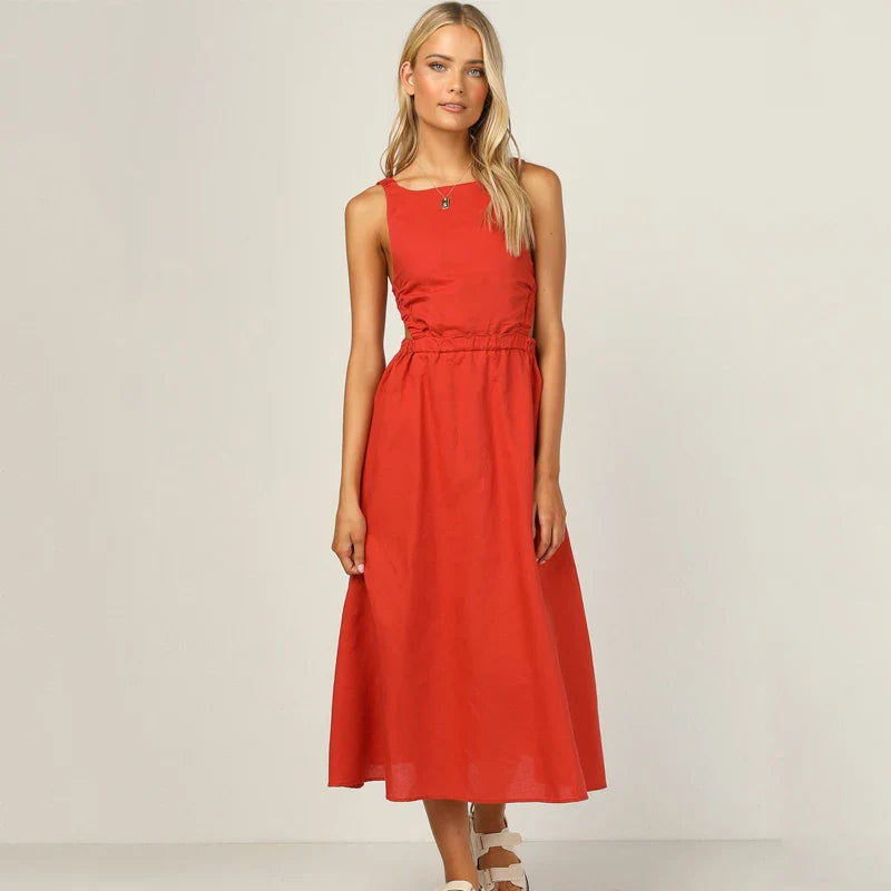 Women's Backless Midi Tank Dress – Ruby – Red