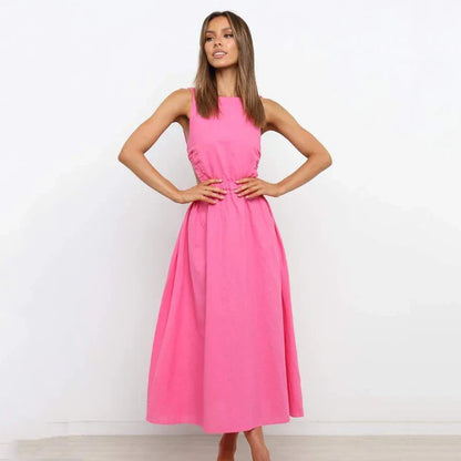 Women's Backless Midi Tank Dress – Ruby – Pink