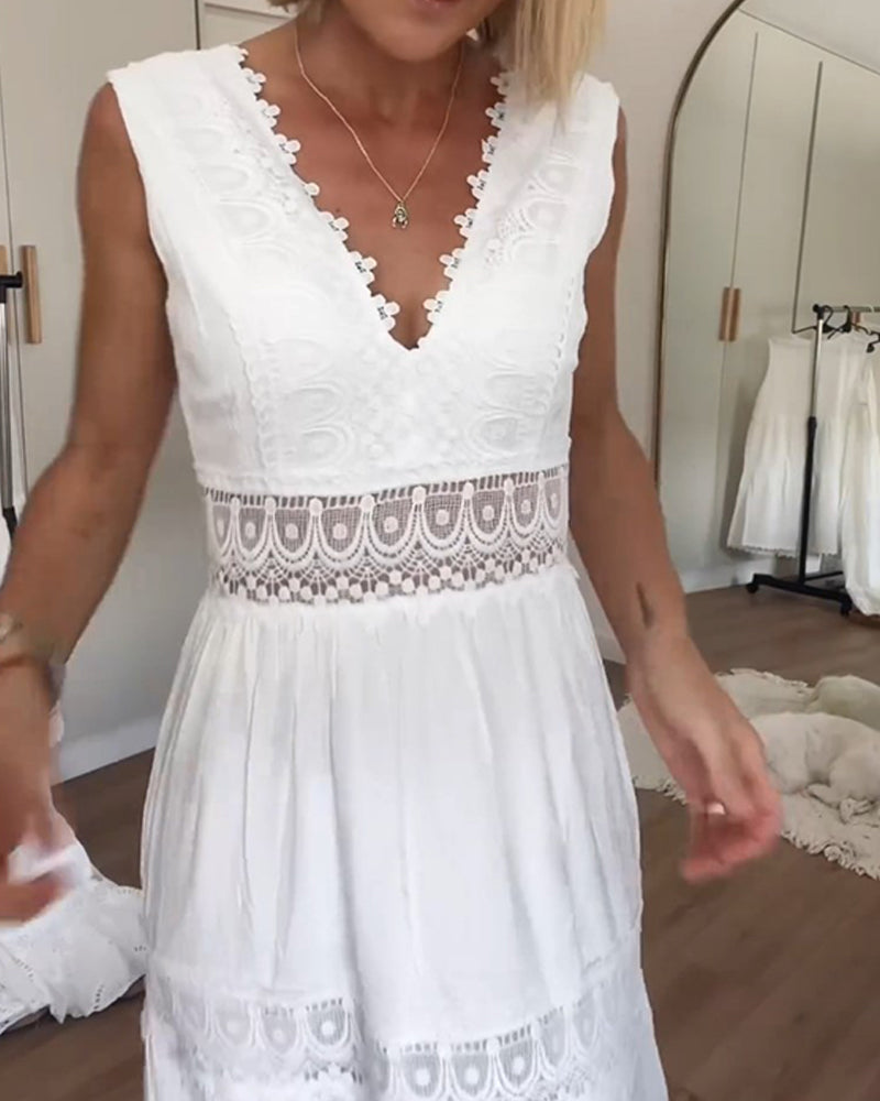 Lace V-Neck Tank Dress – Olive – view 2