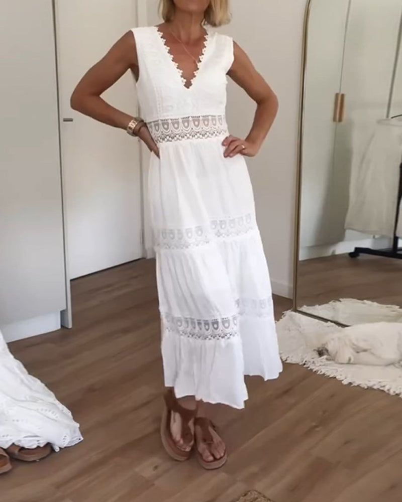 Lace V-Neck Tank Dress – Olive – view 3
