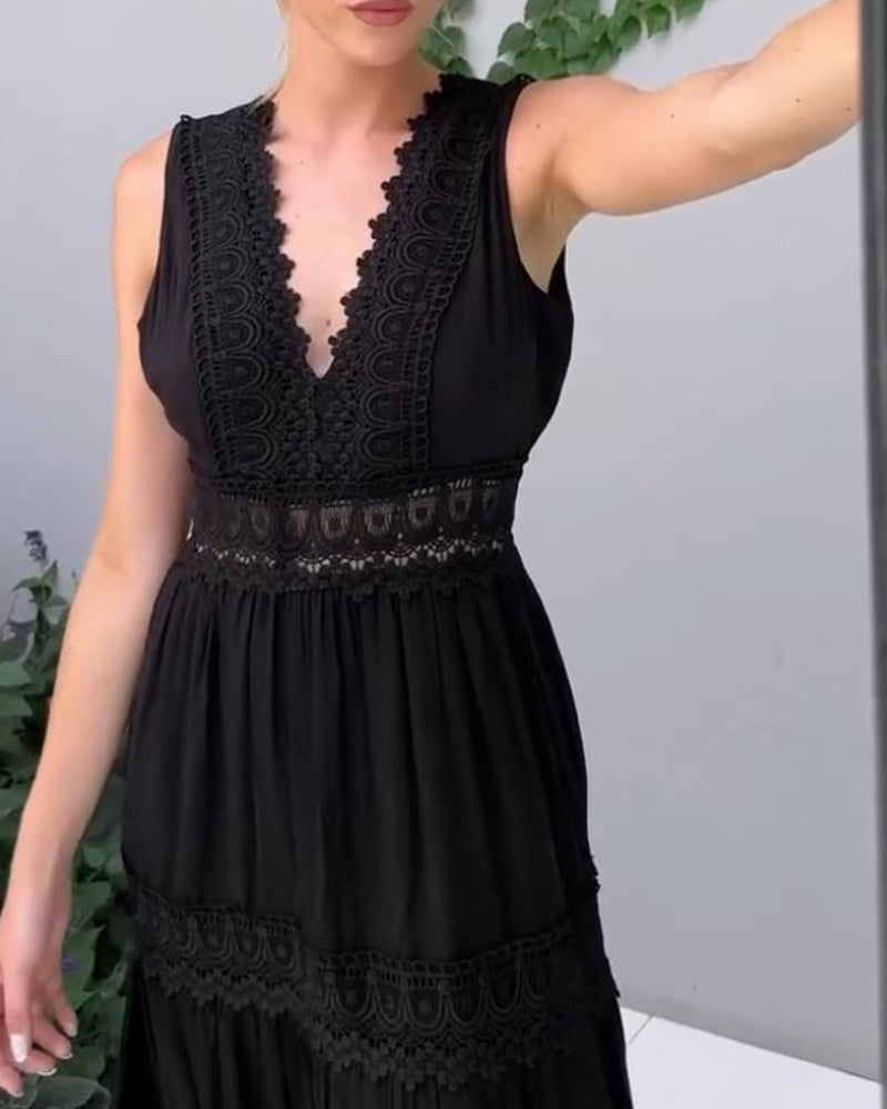 Lace V-Neck Tank Dress – Olive – view 6