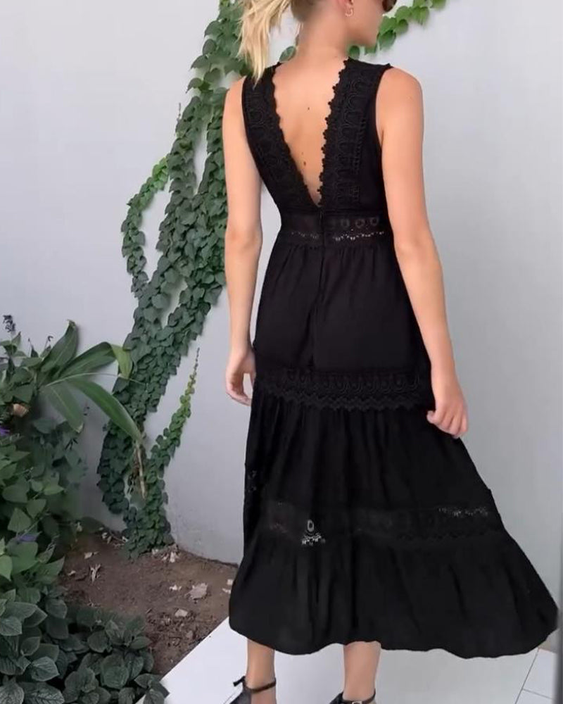 Lace V-Neck Tank Dress – Olive – view 7