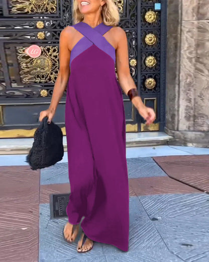 Sleeveless Dress with Crossover Halter Neck – Athena – Purple
