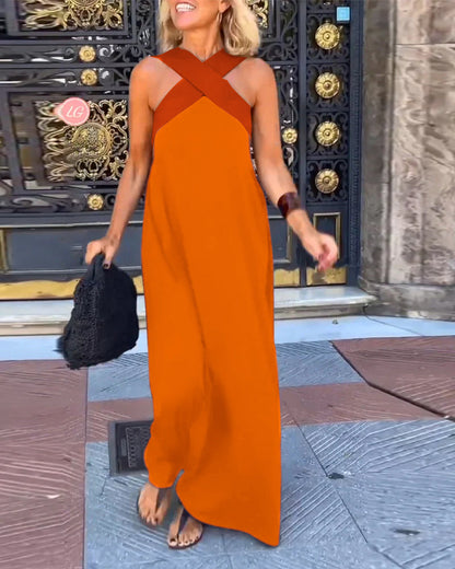 Sleeveless Dress with Crossover Halter Neck – Athena – Orange