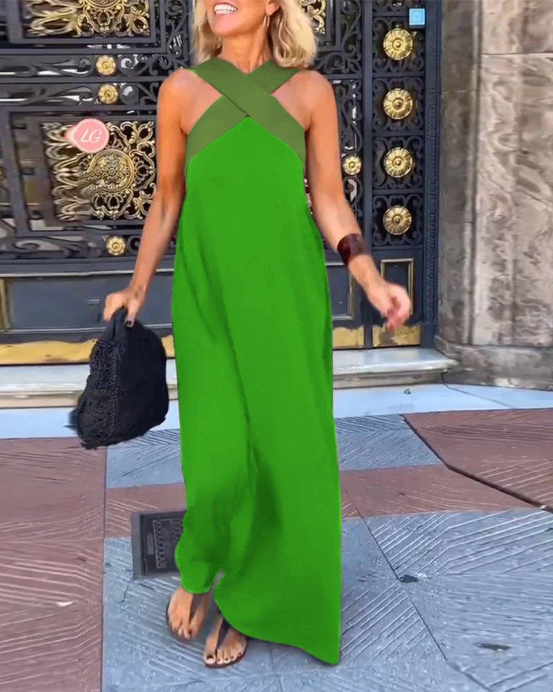 Sleeveless Dress with Crossover Halter Neck – Athena – Green