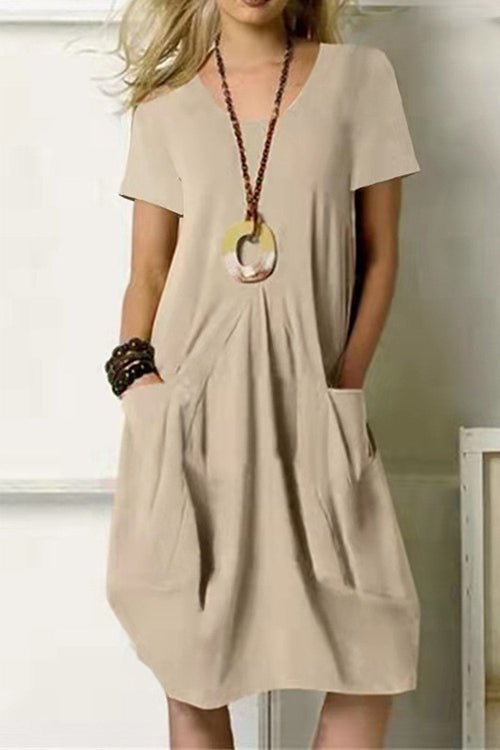 Women's Relaxed Short-Sleeve Linen Dress – Gabriela – Khaki