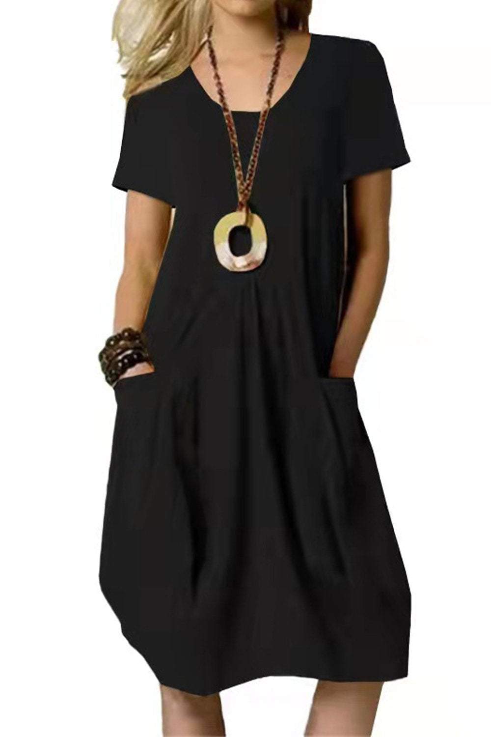 Women's Relaxed Short-Sleeve Linen Dress – Gabriela – Black