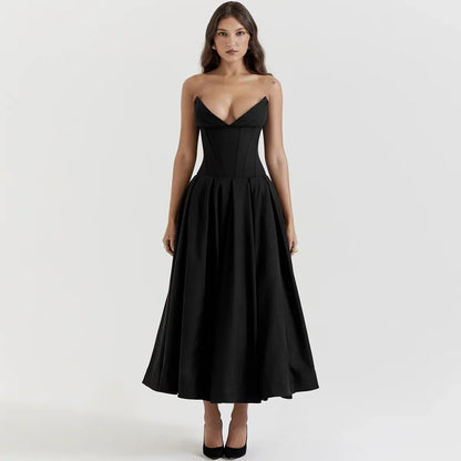 Women's Strapless V-Neck Dress – Ines – Black