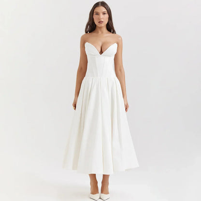 Women's Strapless V-Neck Dress – Ines – White